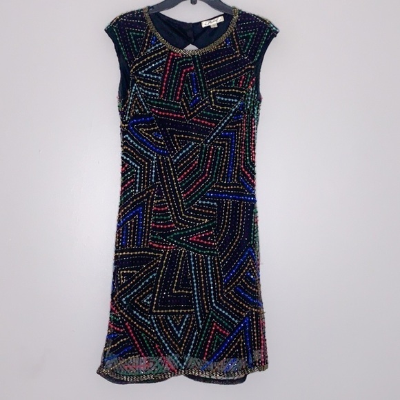 Phoebe x Neiman Marcus handbead mini dress multi color women’s 6 black cocktail - Picture 3 of 8